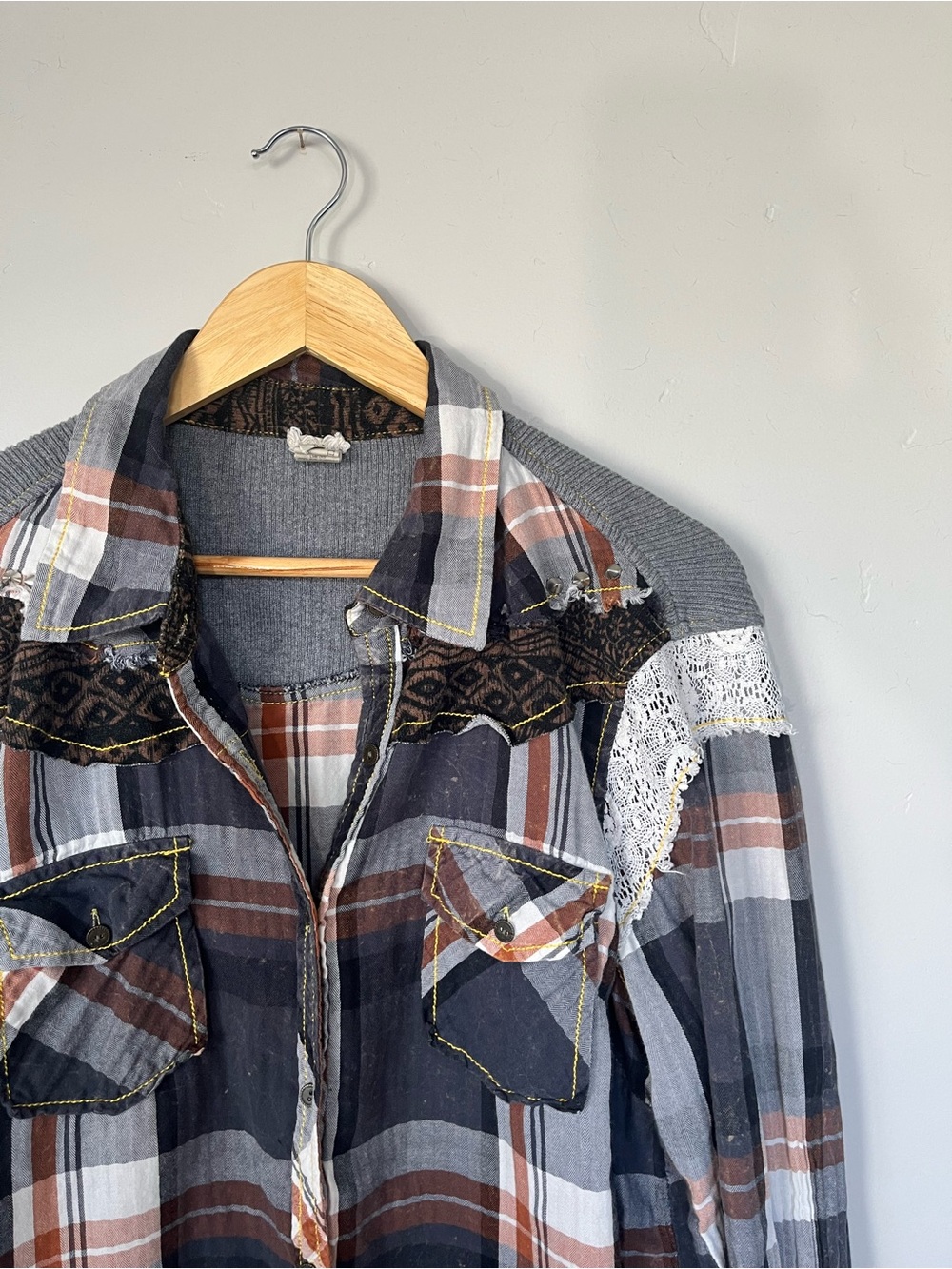 Gimmicks by BKE | Blue & Orange Long Sleeve Detailed Flannel Button Down Shirt - Picture 2 of 8